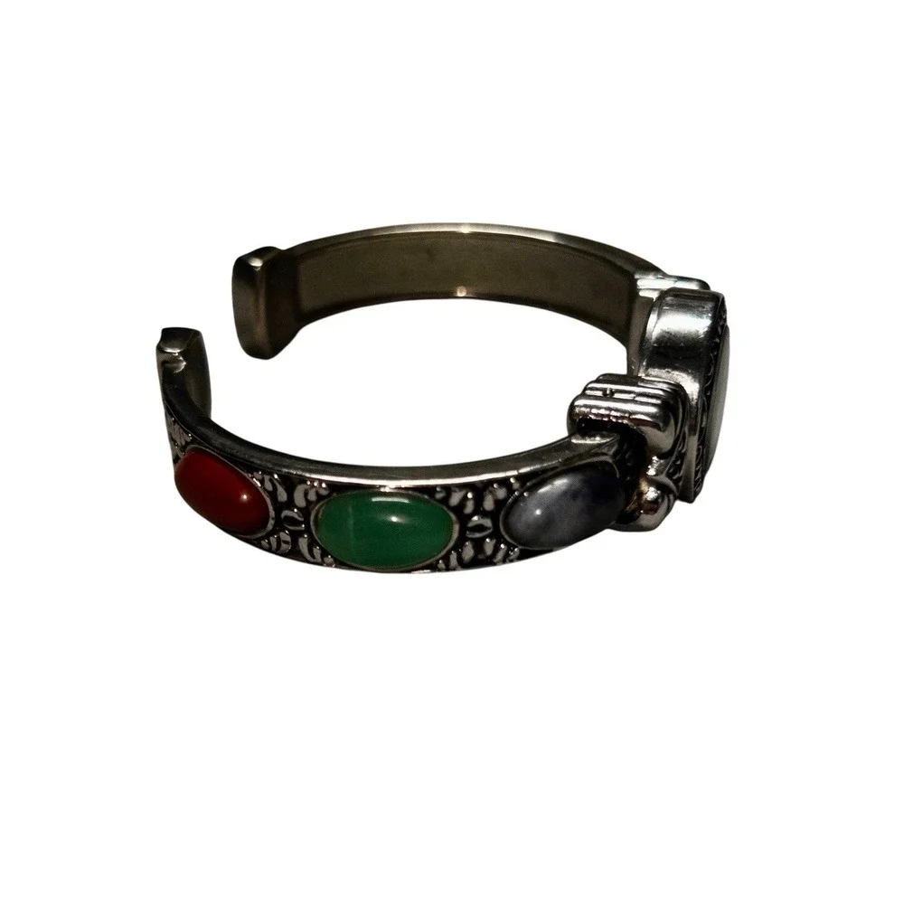 Western‎ Silver Bangle Watch Embassy By Gruen Multicolor Stones 22mm Adjustable